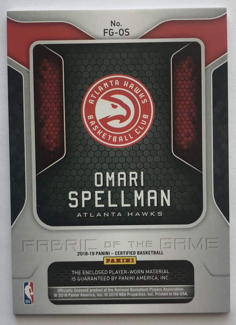 2018-19 Panini Certified Fabric of the Game Rookies Omari Spellman 113/149 07250 Image 2