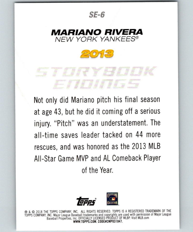 2018 Topps Update Storybook Endings #SE-6 Mariano Rivera MINT 07336 Image 2