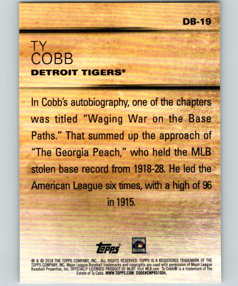 2018 Topps Update Don't Blink #DB-19 Ty Cobb MINT Detroit Tigers 07340 Image 2