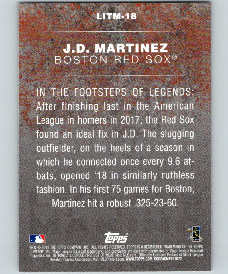 2018 Topps Update Legends in the Making #LITM-18 J.D. Martinez MINT 07347 Image 2