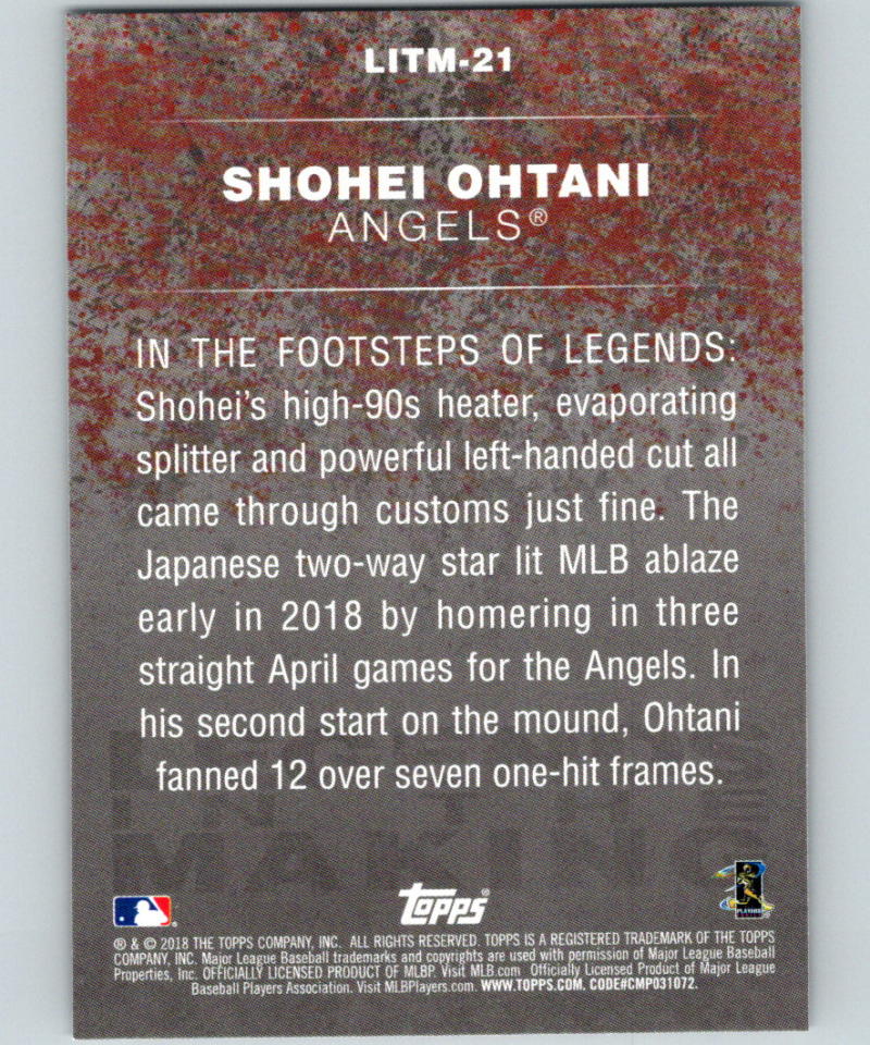 2018 Topps Update Legends in the Making #LITM-21 Shohei Ohtani MINT RC 07349