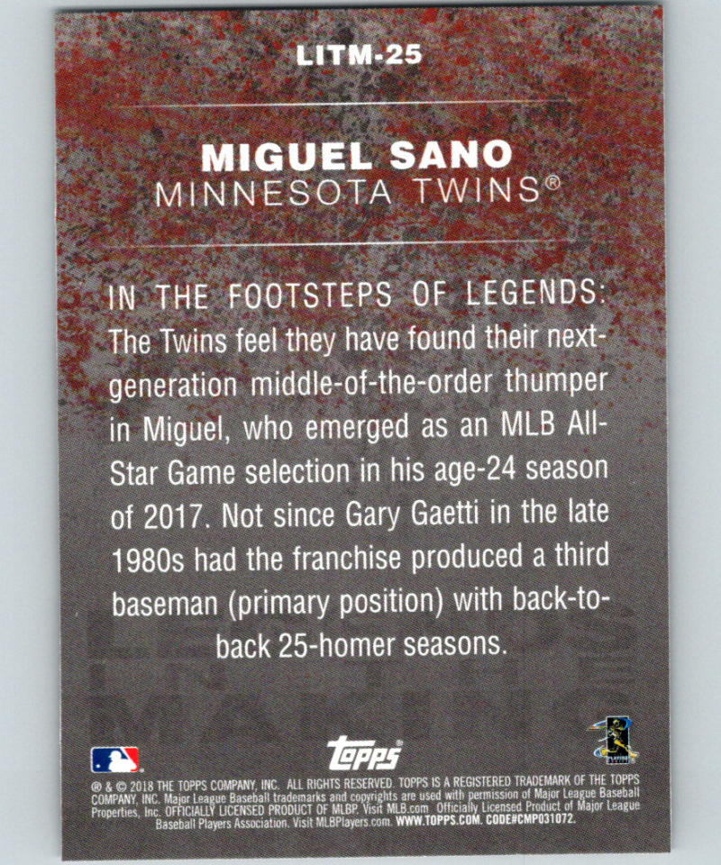 2018 Topps Update Legends in the Making #LITM-25 Miguel Sano MINT 07351 Image 2