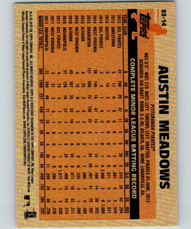 2018 Topps Update 1983 Topps 35th #83-14 Austin Meadows MINT 07355 Image 2