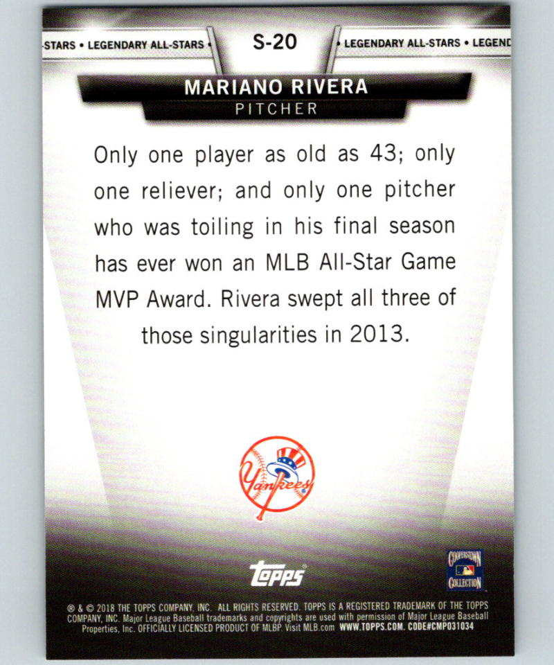 2018 Topps Update Salute #S-20 Mariano Rivera MINT New York Yankees 07364 Image 2