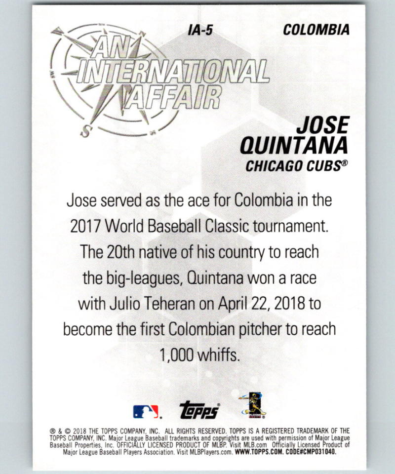 2018 Topps Update An International Affair #IA-5 Jose Quintana MINT Cubs 07371
