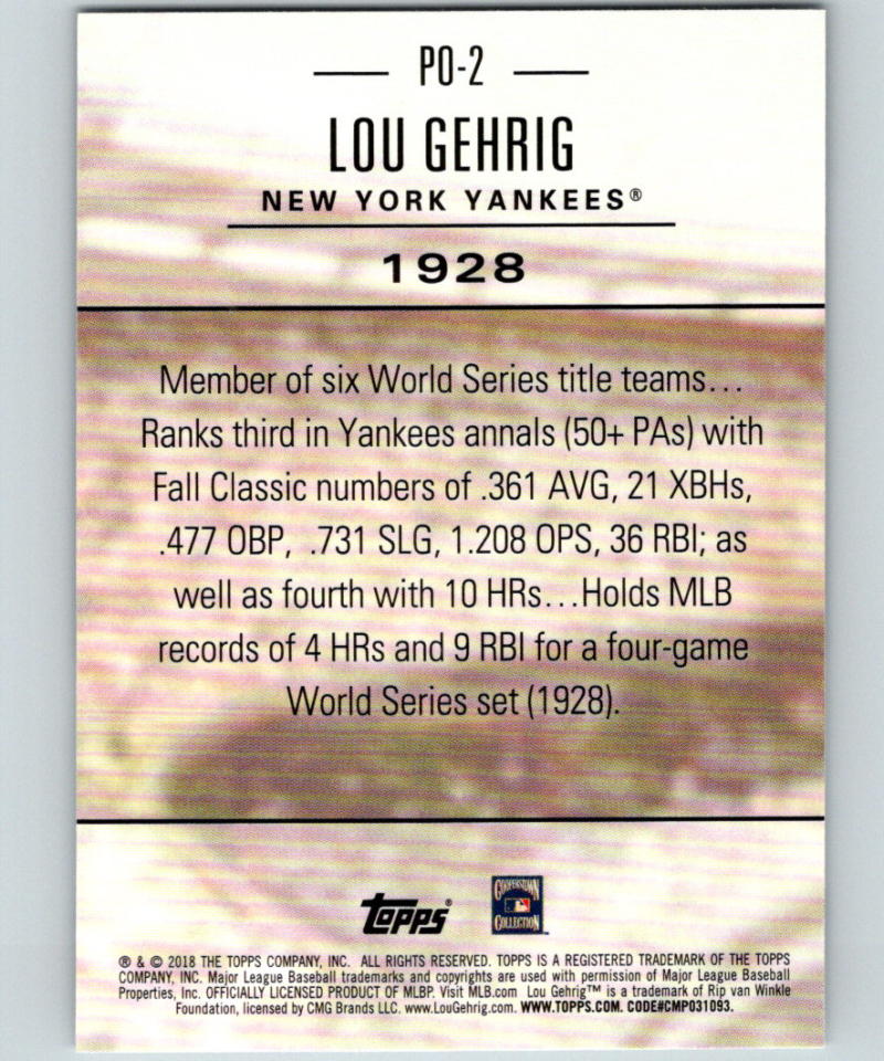 2018 Topps Update Postseason Preeminence #PO-2 Lou Gehrig MINT 07375 Image 2