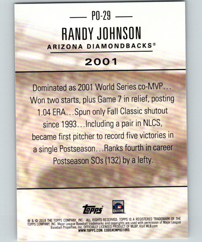 2018 Topps Update Postseason Preeminence #PO-29 Randy Johnson MINT 07387 Image 2