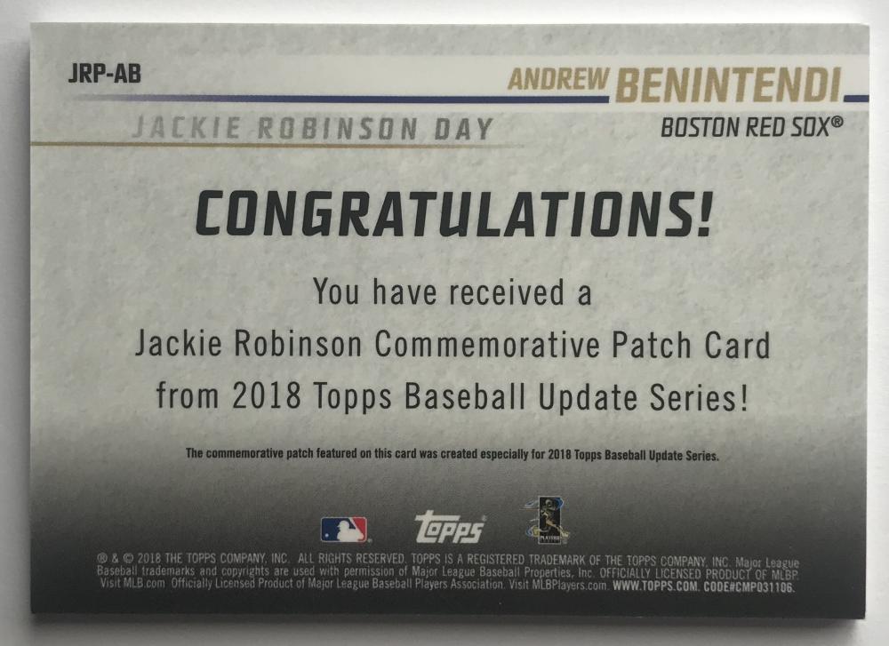 2018 Topps Update Jackie Robinson Day Commemorative Patches Andrew Benintendi 07393