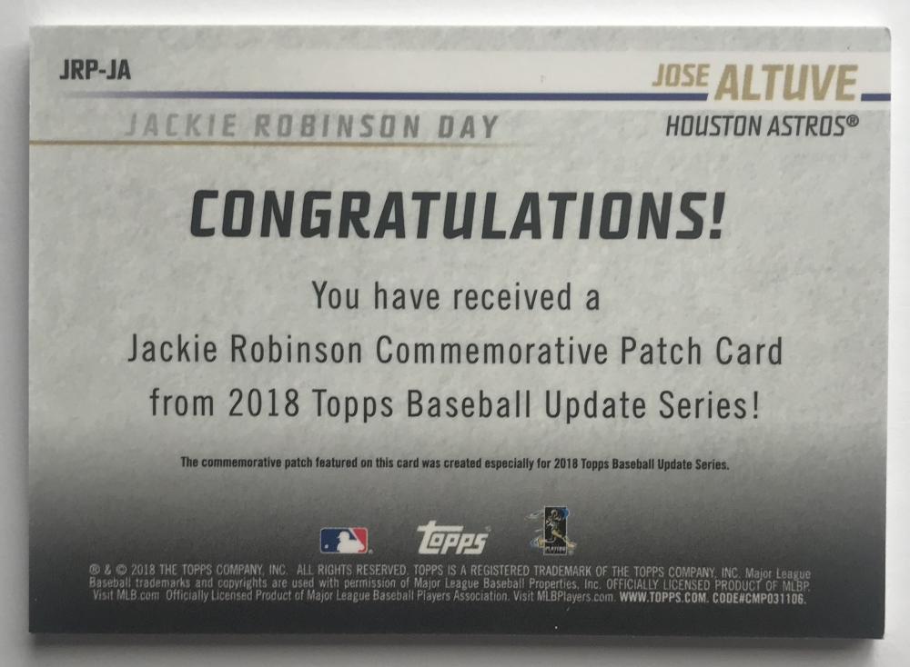 2018 Topps Update Jackie Robinson Day Commemorative Patches Jose Altuve 07394 Image 2