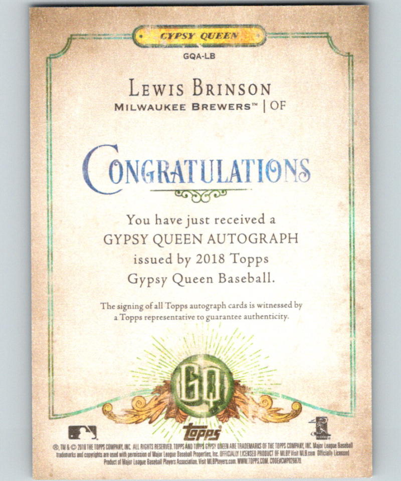 2018 Topps Gypsy Queen Autographs Lewis Brinson Auto Brewers 07404