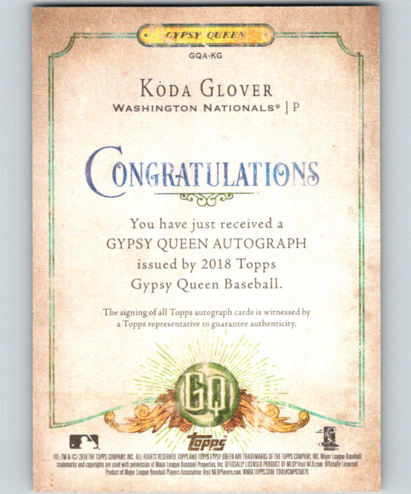 2018 Topps Gypsy Queen Autographs Koda Glover Auto Nationals 07405
