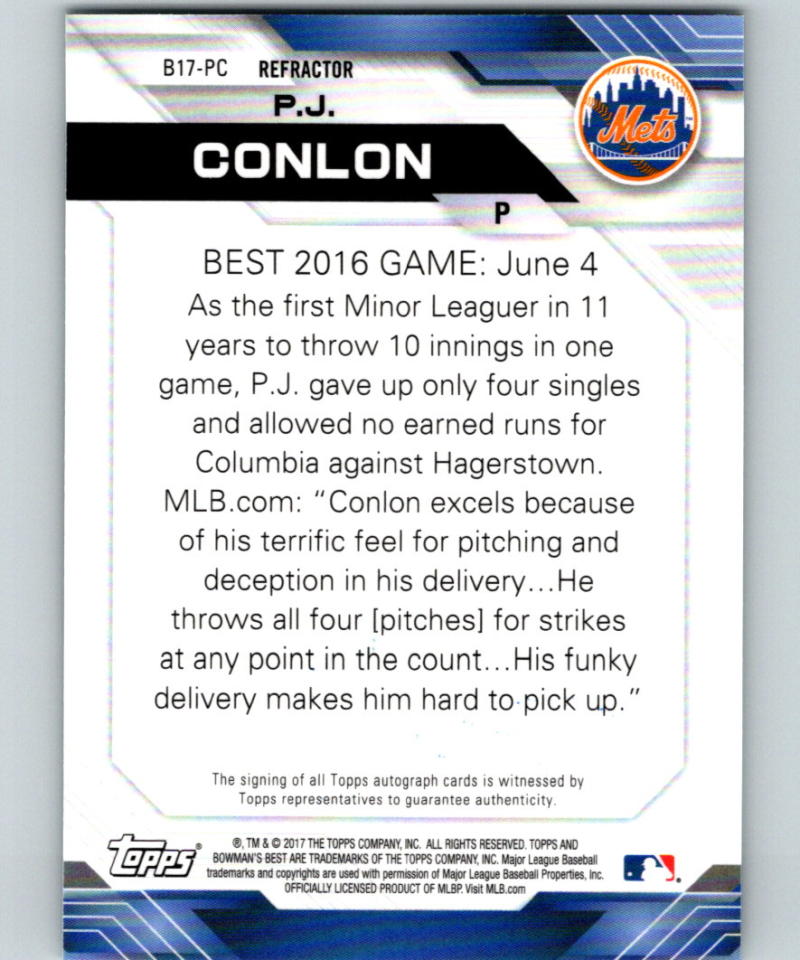 2017 Bowman's Best Best of 2017 Autographs P.J. Conlon Auto Mets 07408