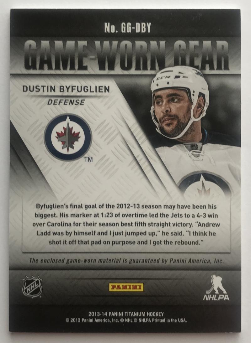 2013-14 Panini Titanium Game Worn Gear Dustin Byfuglien Jersey 07469 Image 2