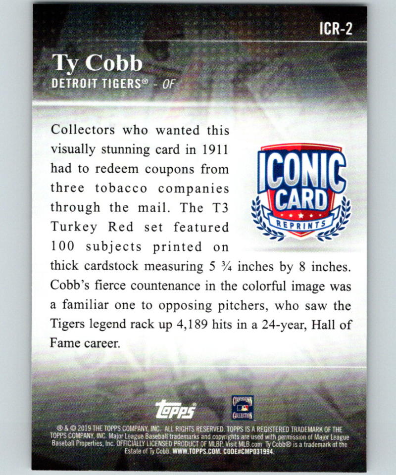 2019 Topps Iconic Card Reprints #ICR-2 Ty Cobb MINT Detroit Tigers 07498