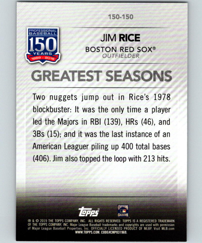 2019 Topps 150 Years of Professional Baseball #150-150 Jim Rice MINT 07503
