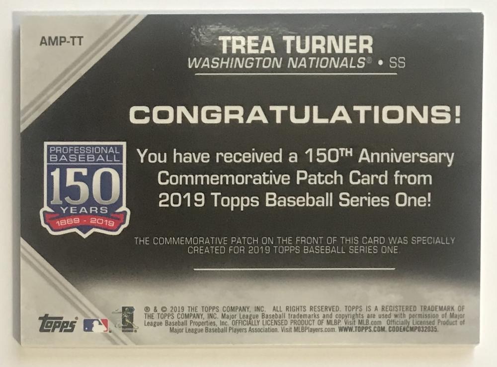 2019 Topps 150th Anniversary Commemorative Patches Trea Turner MINT 07524 Image 2