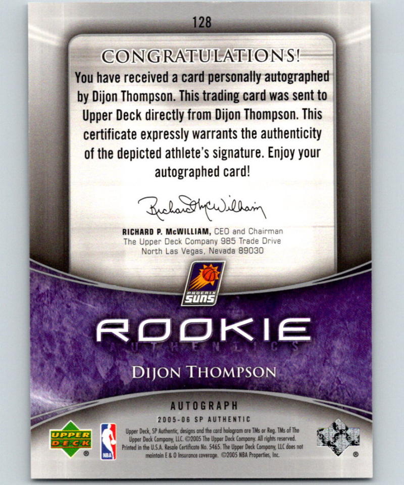 2005-06 SP Authentic #128 Dijon Thompson MINT RC Rookie Auto 285/1299 07540