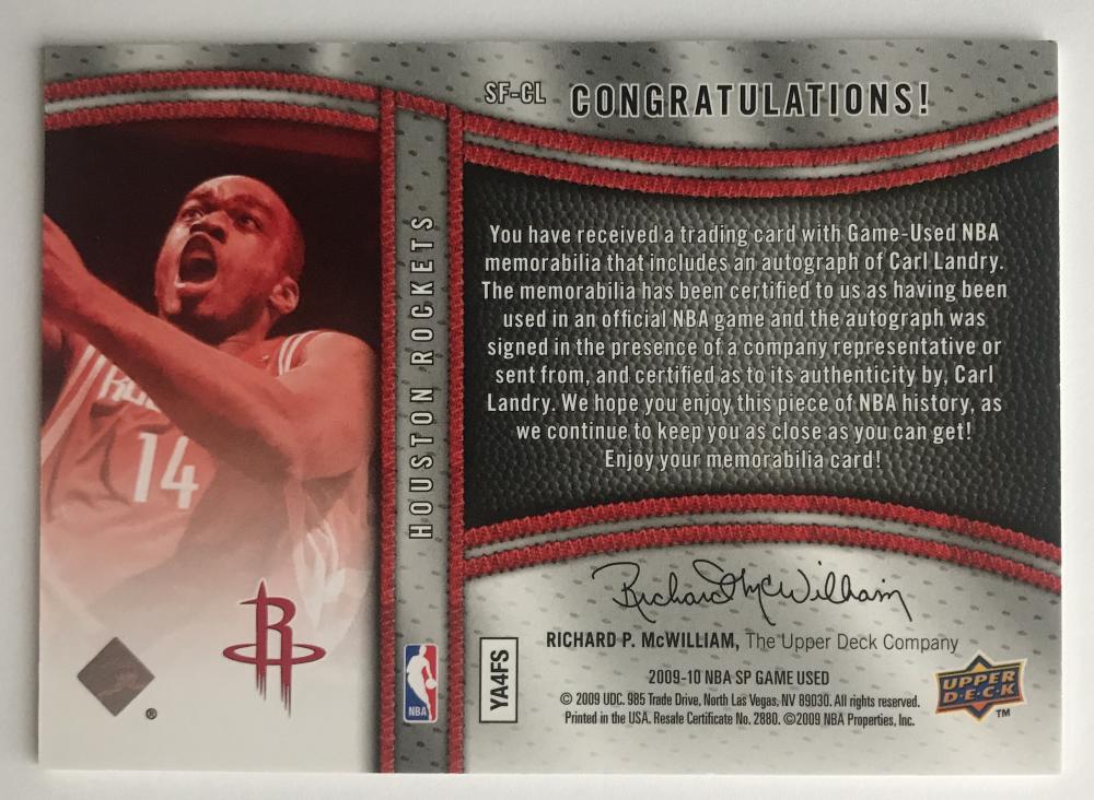 2009-10 SP Game Used Signature Fabrics #SFCL Carl Landry Jersey Auto 07542