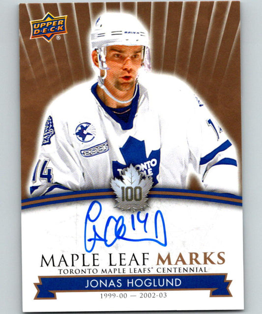2017-18 Upper Deck Toronto Maple Leafs Centennial Marks Autographs Jonas Hoglund 07559 Image 1