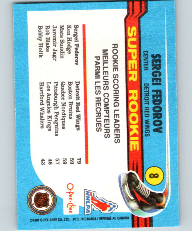 1991-92 O-Pee-Chee #8 Sergei Fedorov SR Mint RC Rookie  Wings