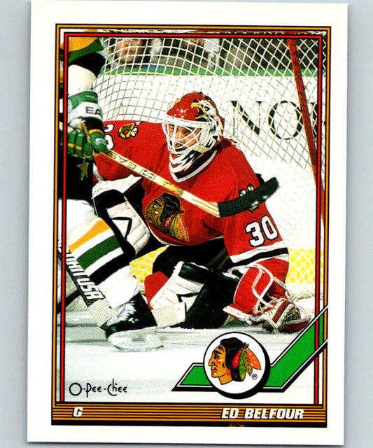 1991-92 O-Pee-Chee #20 Ed Belfour Mint Chicago Blackhawks  Image 1
