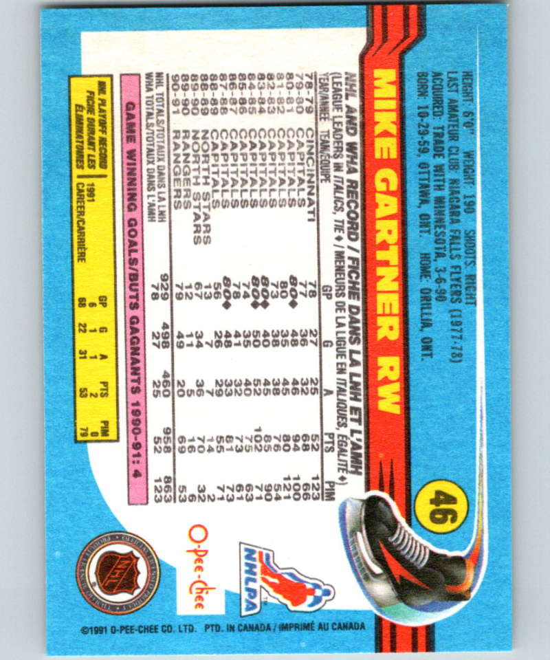 1991-92 O-Pee-Chee #46 Mike Gartner Mint New York Rangers