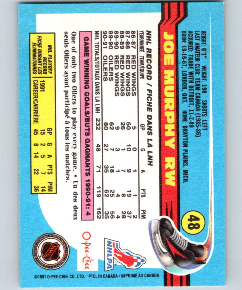 1991-92 O-Pee-Chee #48 Joe Murphy# Mint Edmonton Oilers  Image 2