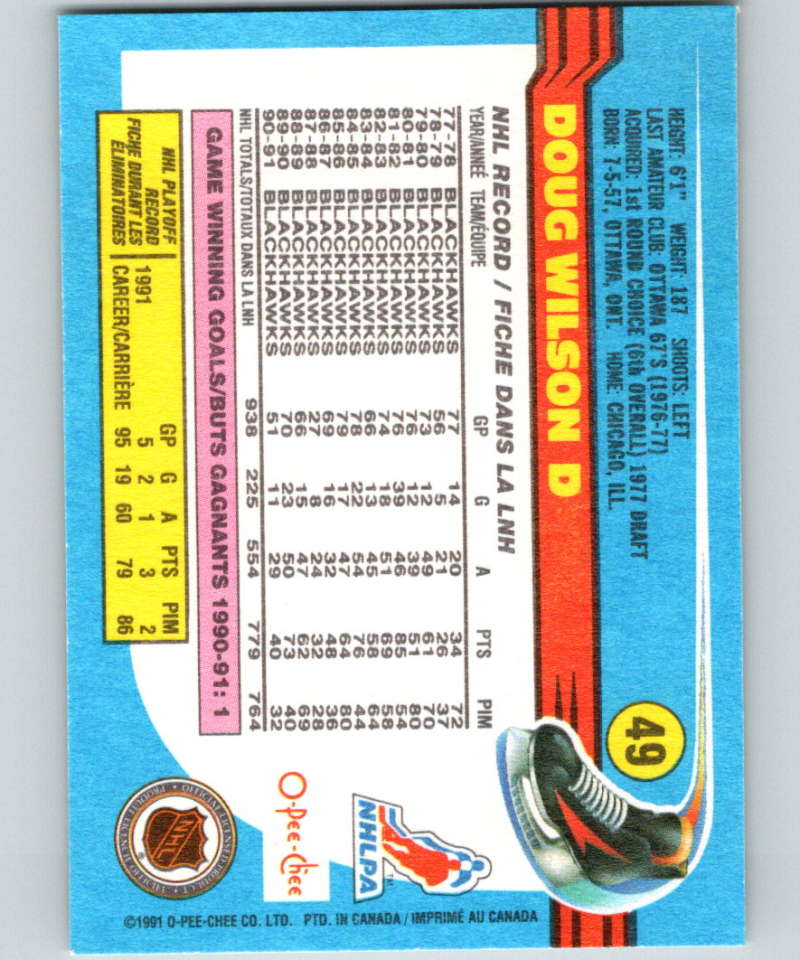 1991-92 O-Pee-Chee #49 Doug Wilson Mint Chicago Blackhawks  Image 2