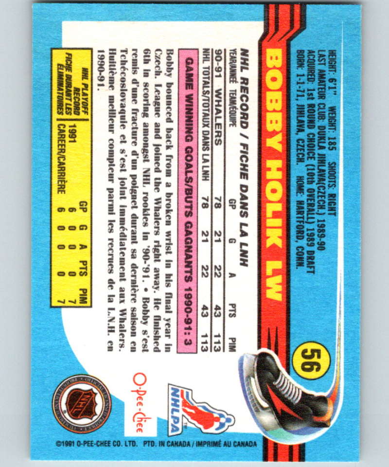 1991-92 O-Pee-Chee #56 Bobby Holik Mint Hartford Whalers  Image 2