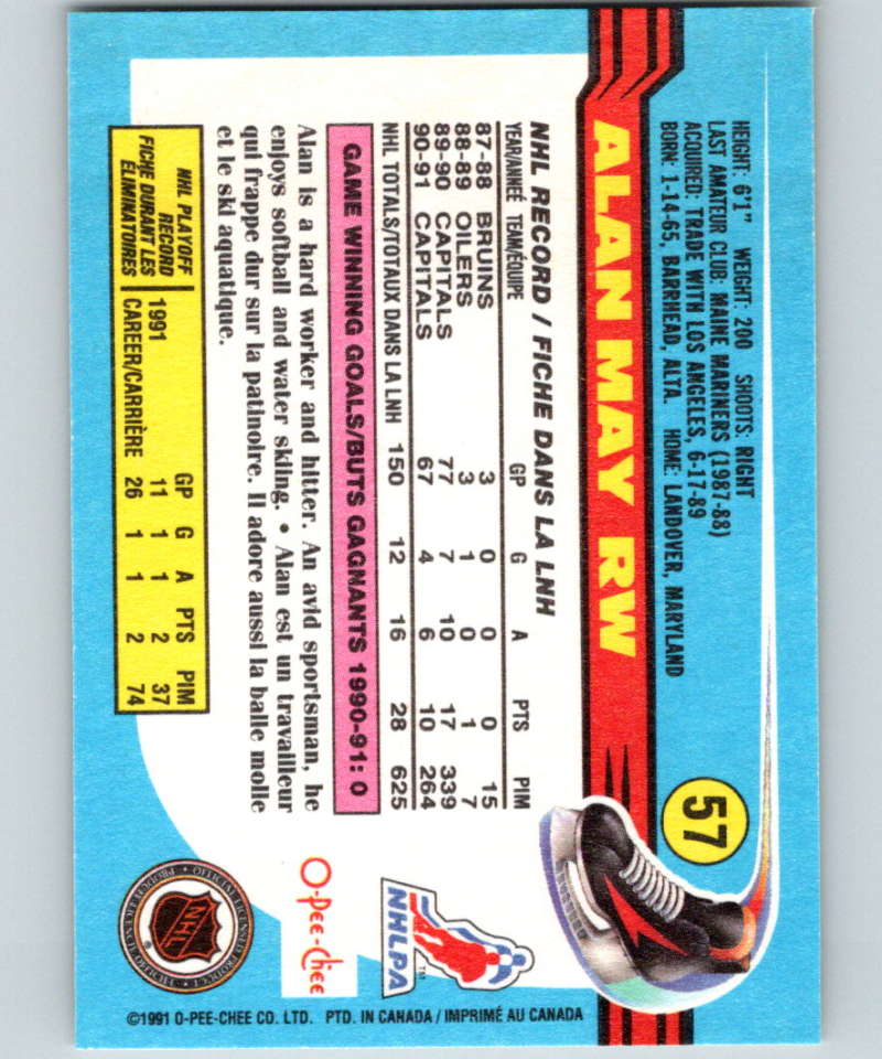 1991-92 O-Pee-Chee #57 Alan May Mint Washington Capitals
