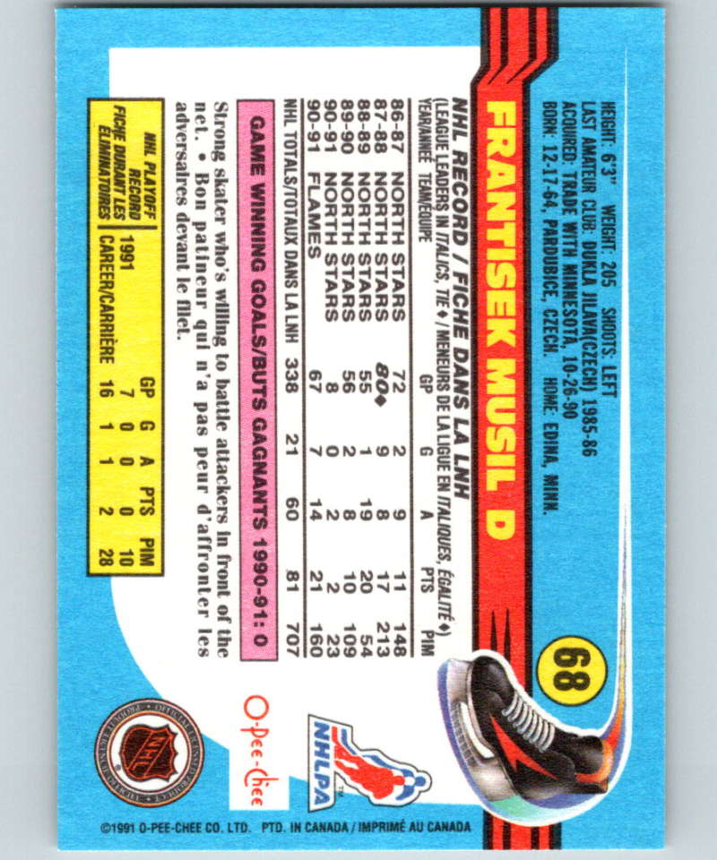 1991-92 O-Pee-Chee #68 Frank Musil Mint Calgary Flames  Image 2