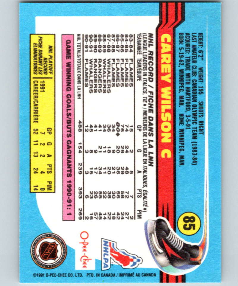 1991-92 O-Pee-Chee #85 Carey Wilson Mint Calgary Flames  Image 2