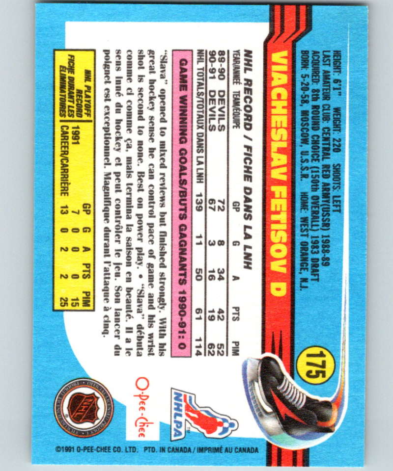 1991-92 O-Pee-Chee #175 Slava Fetisov Mint New Jersey Devils  Image 2