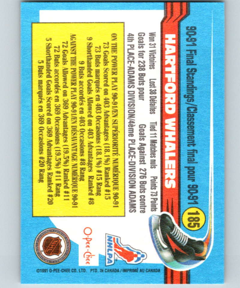 1991-92 O-Pee-Chee #185 Whalers Team Mint  Image 2