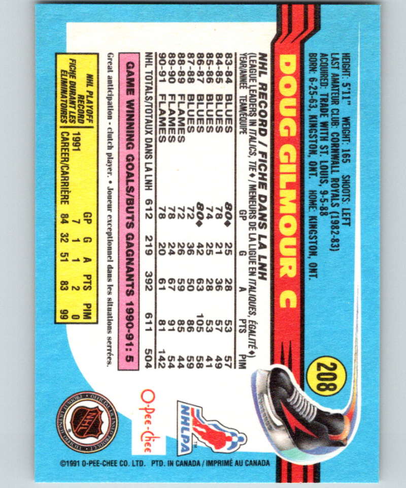 1991-92 O-Pee-Chee #208 Doug Gilmour Mint Calgary Flames  Image 2