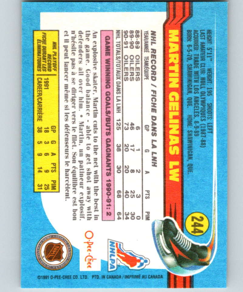 1991-92 O-Pee-Chee #244 Martin Gelinas Mint Edmonton Oilers  Image 2