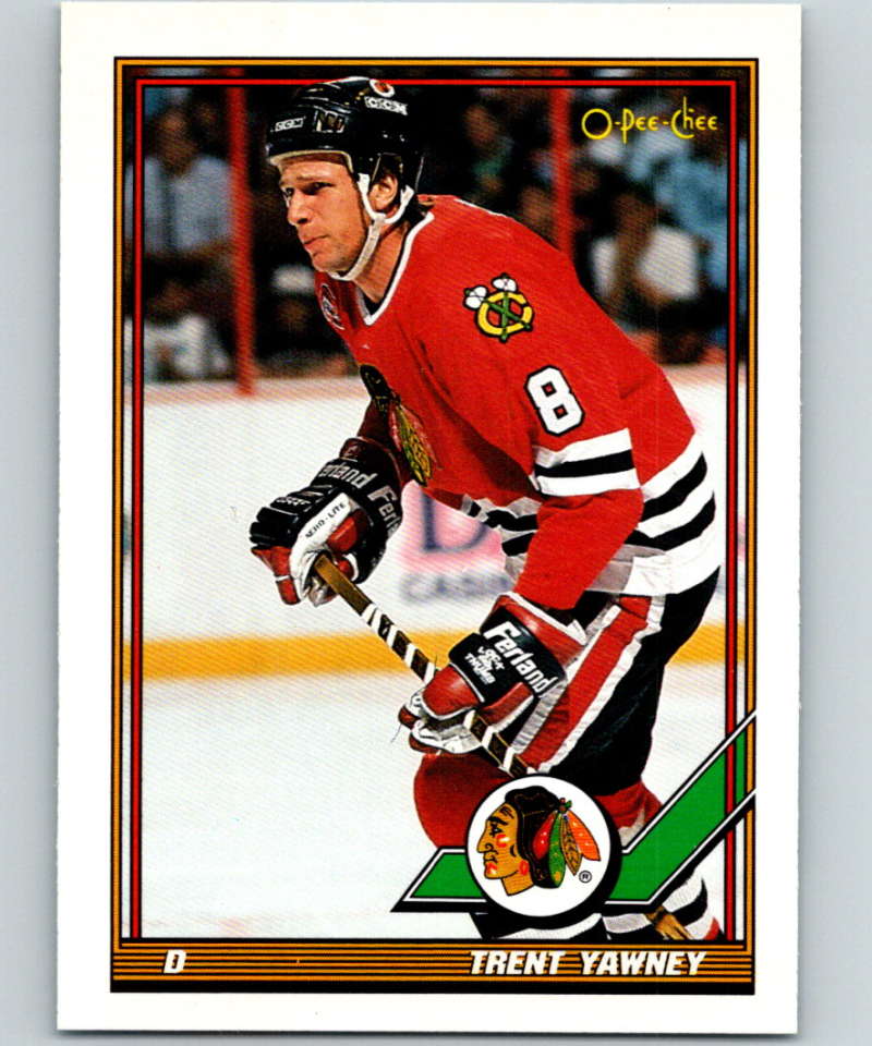 1991-92 O-Pee-Chee #255 Trent Yawney Mint Chicago Blackhawks  Image 1