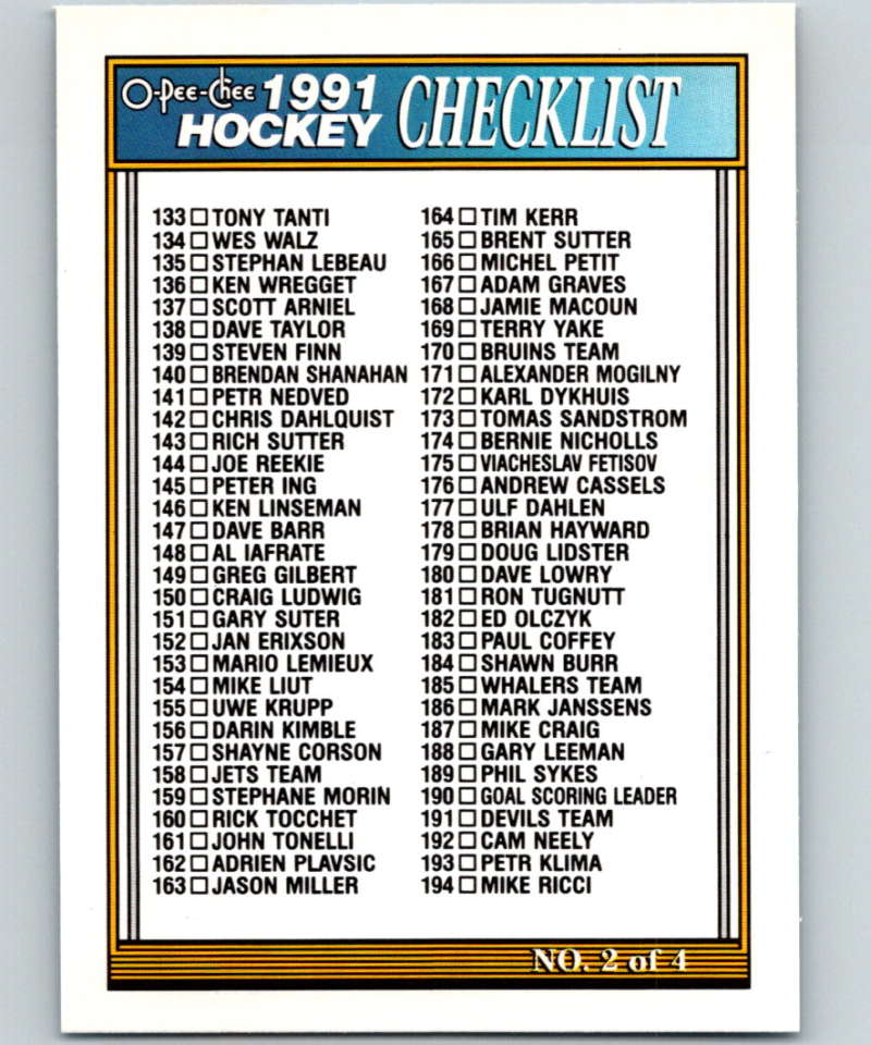 1991-92 O-Pee-Chee #264 Checklist 133-264 Mint  Image 1