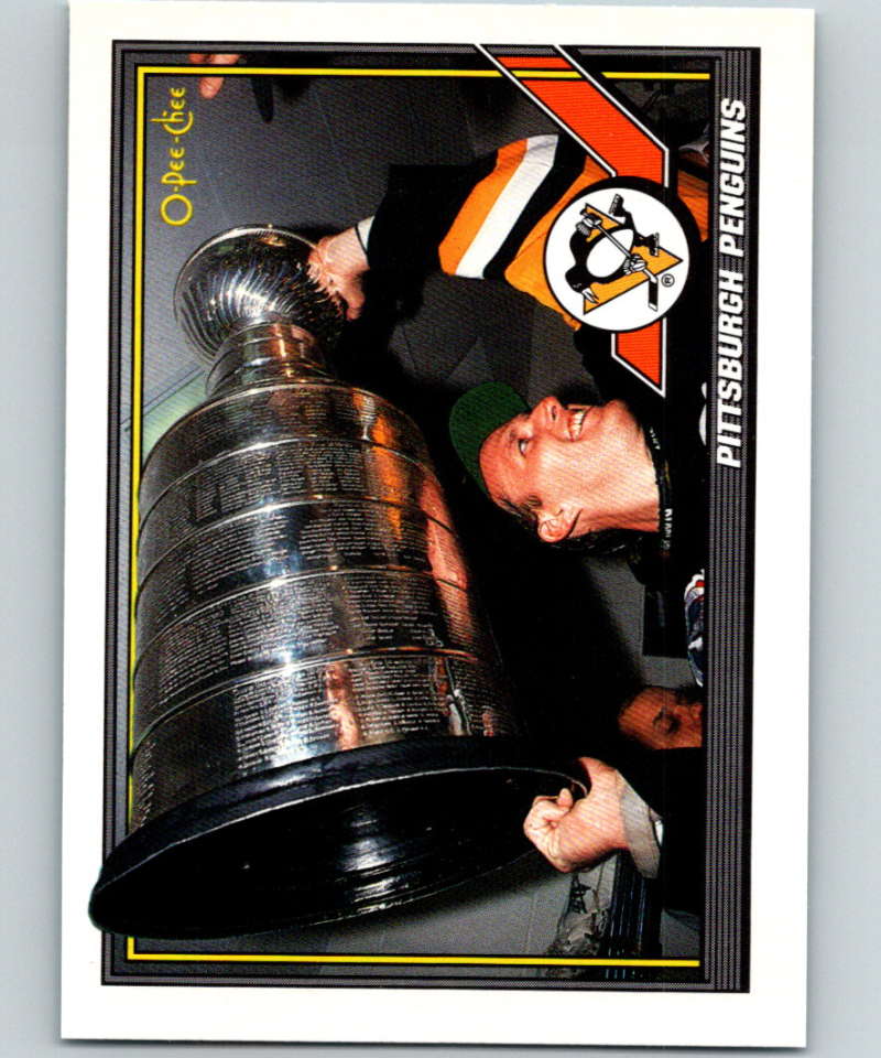 1991-92 O-Pee-Chee #372 Penguins Team Mint  Image 1