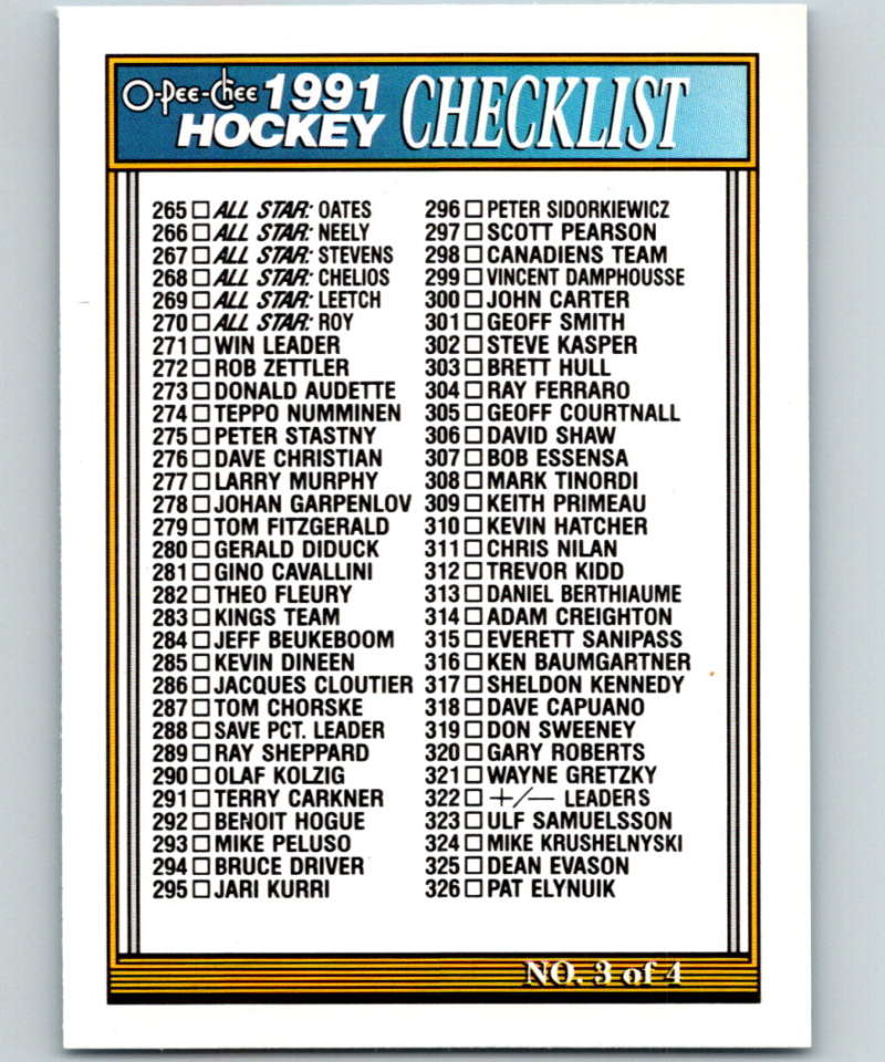 1991-92 O-Pee-Chee #396 Checklist 265-396 Mint  Image 1