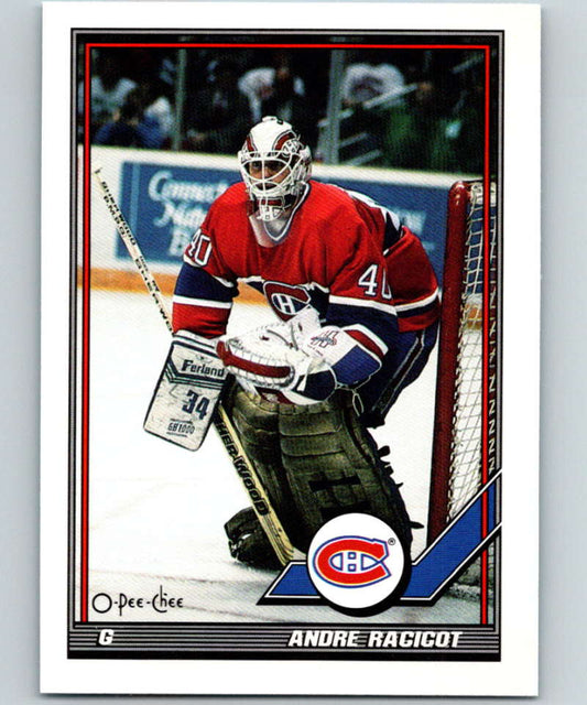 1991-92 O-Pee-Chee #450 Andre Racicot Mint RC Rookie Montreal Canadiens  Image 1
