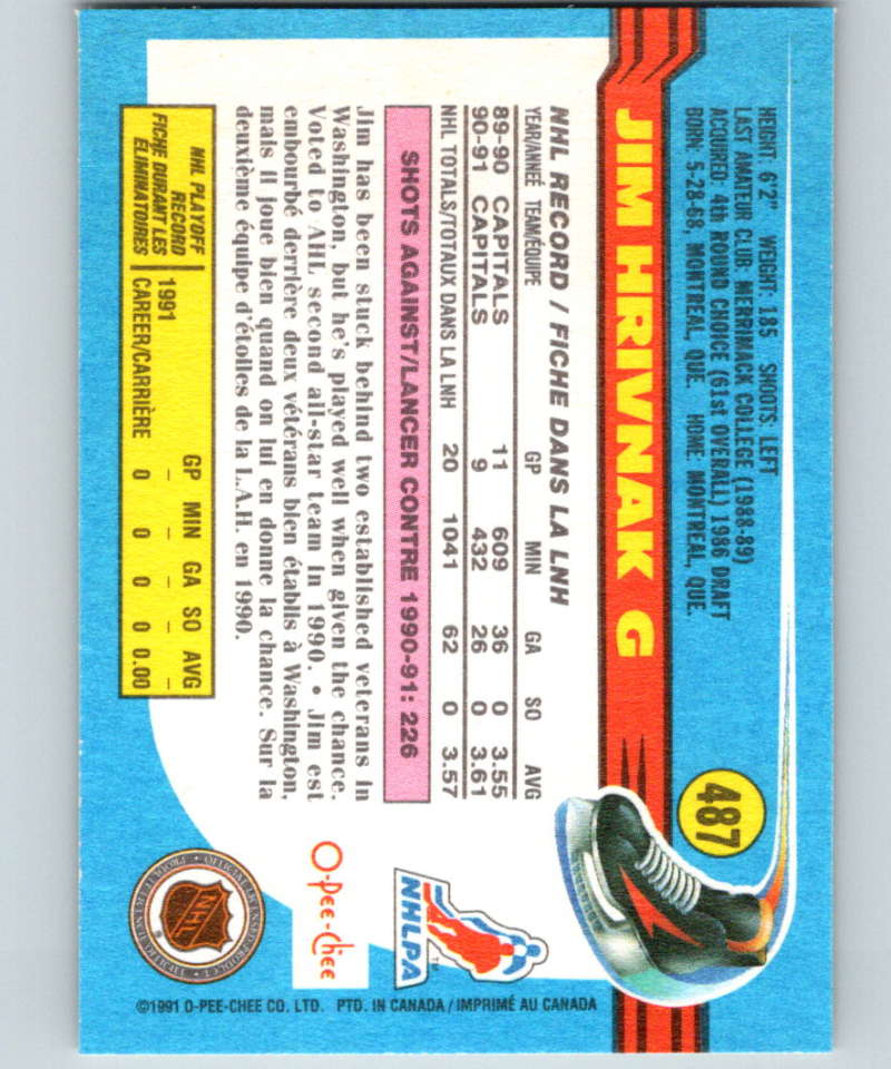 1991-92 O-Pee-Chee #487 Jim Hrivnak Mint Washington Capitals  Image 2