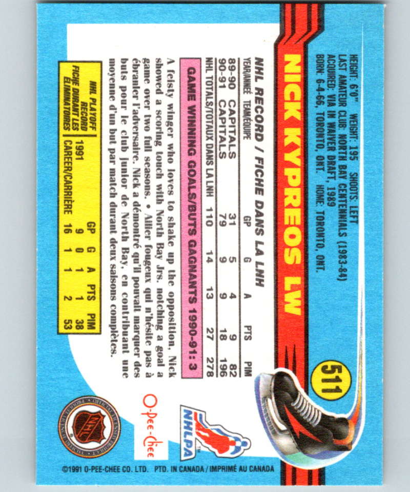 1991-92 O-Pee-Chee #511 Nick Kypreos Mint Washington Capitals