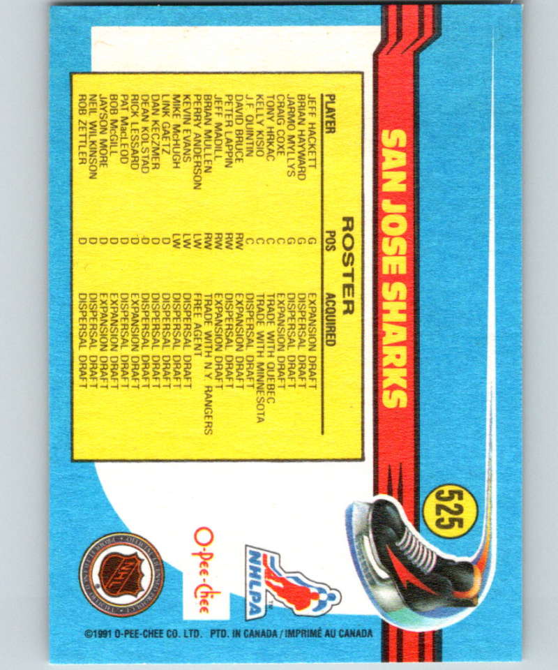 1991-92 O-Pee-Chee #525 San Jose Sharks Logo Mint