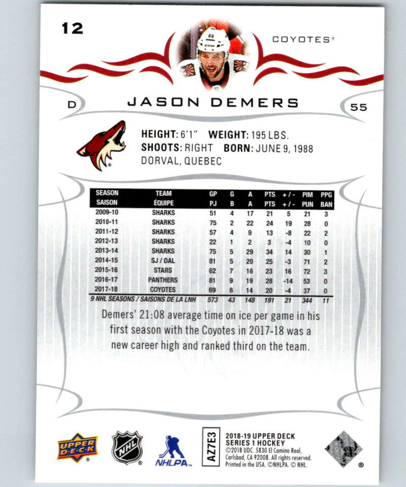 2018-19 Upper Deck #12 Jason Demers Mint Arizona Coyotes