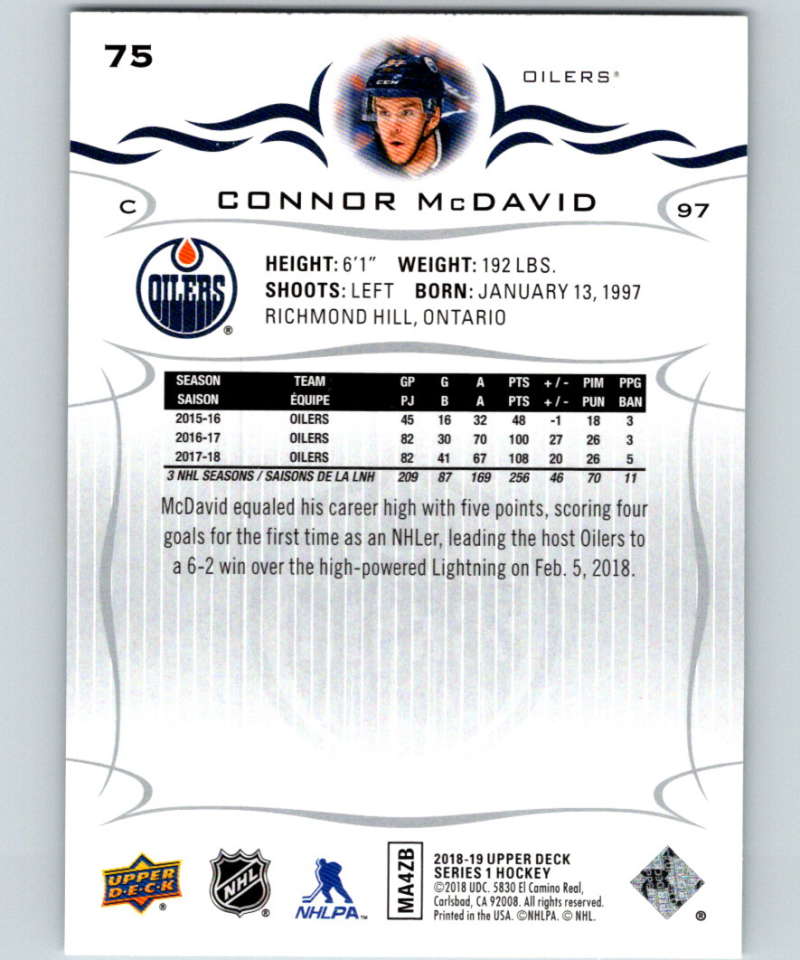 2018-19 Upper Deck #75 Connor McDavid Mint Edmonton Oilers