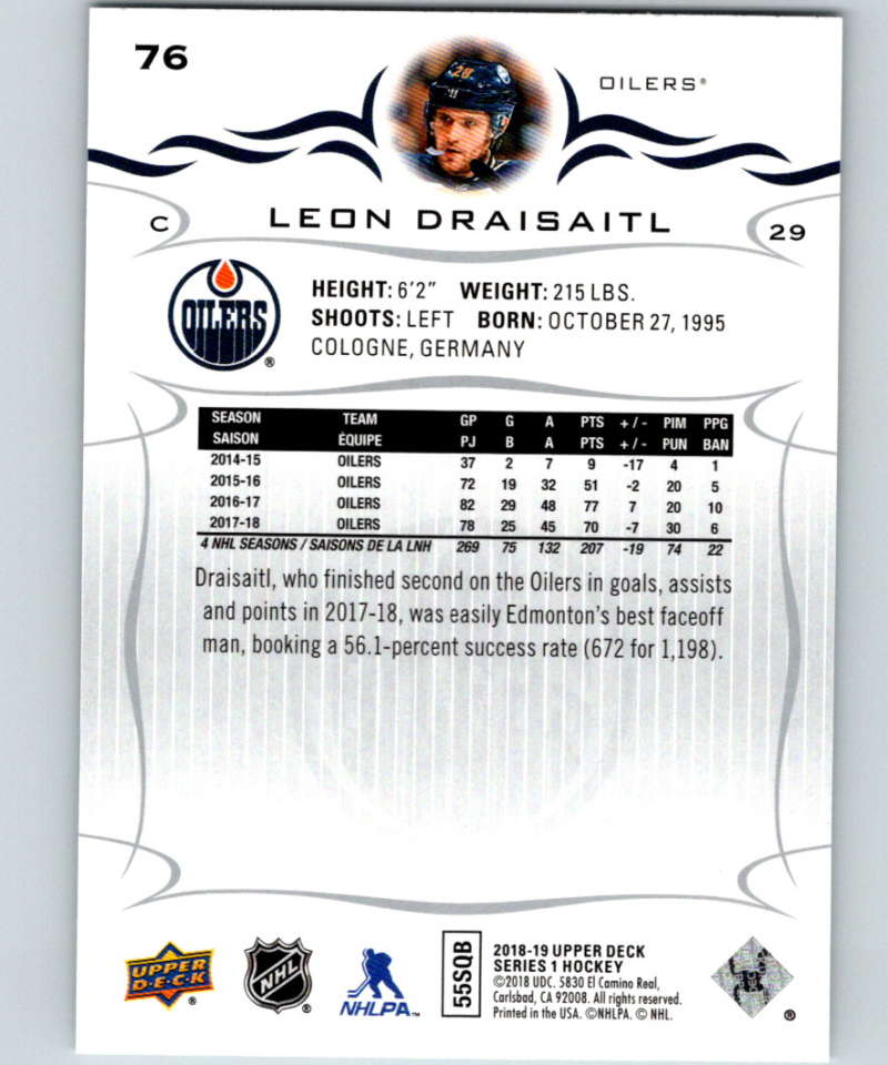 2018-19 Upper Deck #76 Leon Draisaitl Mint Edmonton Oilers