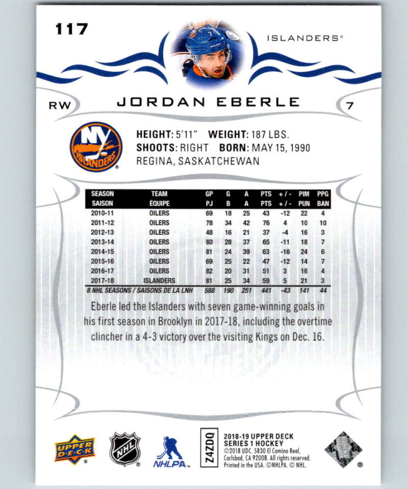 2018-19 Upper Deck #117 Jordan Eberle Mint New York Islanders