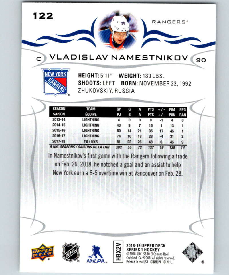 2018-19 Upper Deck #122 Vladislav Namestnikov Mint New York Rangers  Image 2