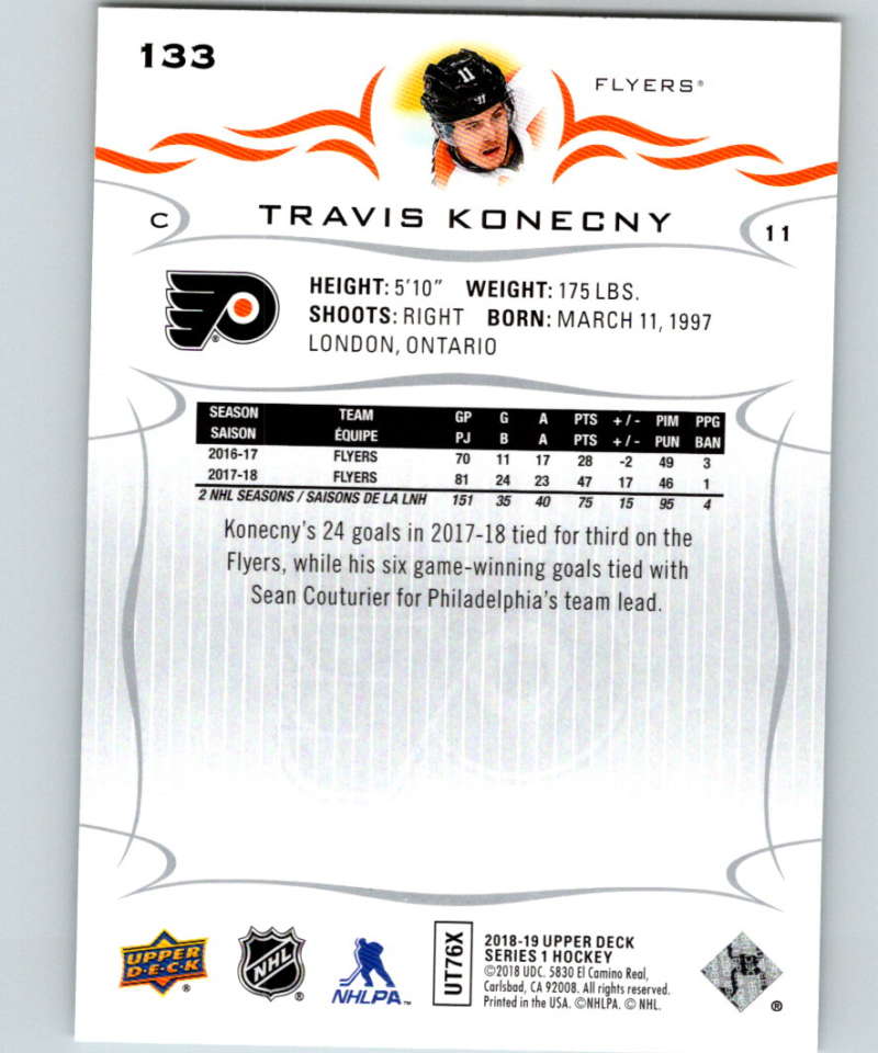 2018-19 Upper Deck #133 Travis Konecny Mint Philadelphia Flyers  Image 2